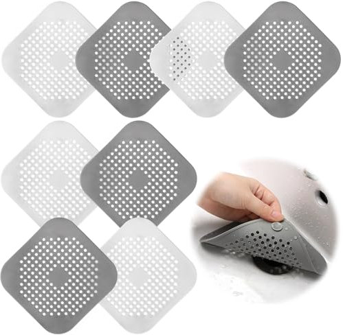 FOGAWA 8 Pcs Silicone Raccogli Capelli Doccia Filtro per Lavello in Silicone Protezioni per Scarico Cucina Coperchi con Ventosa Anti Capelli per Cucina, Bagno, Vasca da Bagno (Bianco + Grigio)