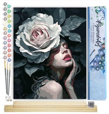 Figured'Art Pintar por Numeros Adultos Dama de la Rosa - Manualidades pintura acrilica Kit Cuadro DIY completo - 40x50cm monta tu propio bastidor