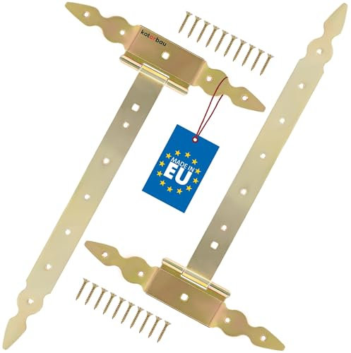 KOTARBAU® 2 x Charnière en T de 400 mm en Acier doré | Charniere Porte Lourde | Penture | Charniere Portail | Charnière Porte Lourde | Penture Volet Bois | Charnieres | Charniere Doré | Charnières