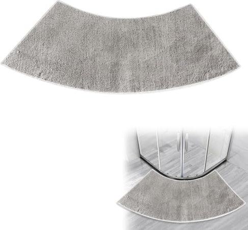 RUCUDIM Fan-shaped Curved Bath Mat, Bath Mats Non Slip Bathroom Mats, Shaggy Sector Corner Shower Mat, Semi-Circular Bath Mat, Machine Washable Bathroom Carpet for Hotel Shower Room, Grey,40 * 100CM