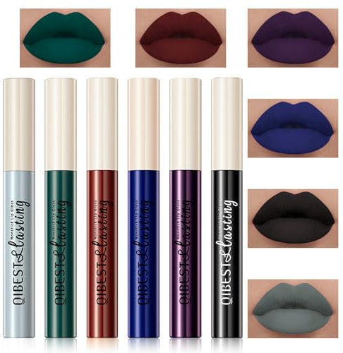 Likesing 6 Piezas Negro Pintalabios Permanente Labiales Mate Larga Duracion Labial Lip Tint Gloss Stain Brillo Tinta Barra de Labios Tinte Labios Black Lipstick Set Maquillaje Kit Regalo Mujer