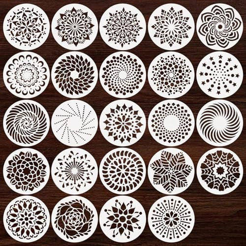 Mandala-Schablonen, wiederverwendbare Schablonen zum Malen auf Holz, Mandala-Punkt-Schablone, Bastelschablone zum Malen auf Felsen, Möbeln, Leinwand, Wand, Heimdekoration, Zubehör, 12,7 cm, 24 Stück