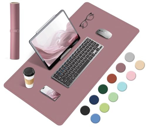 BLESWIN Tapis de Bureau Antidérapant, Tapis de Bureau en Liège Naturel et en Cuir, Tapis de Souris Large Portable Facile à Nettoyer, Tapis de Souris pour Bureau/Maison/Détecteur (Violet Rose, 60x34CM)