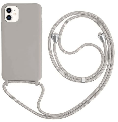 HFYiup Mevis Funda Compatible con iPhone 11, Ajustable Collar Correa de Cuello CordónCarcasa de Silicona-Gris