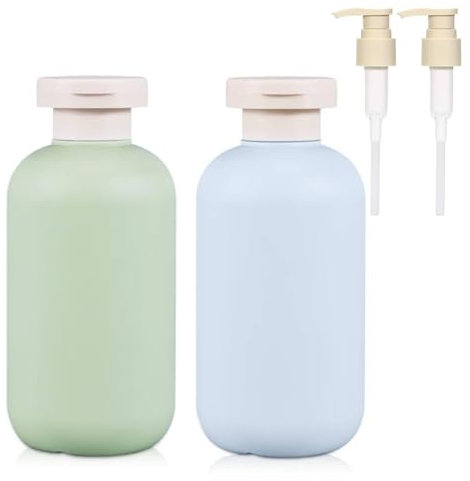 Travel Shampoo Bottles 2 Pcs with Flip Cap and Pump, Travel Bottles for Toiletries 200ml, Empty Leak Proof Squeeze Travel Containers, for Toiletries,Shampoo and Conditioner (Green+Blue)
