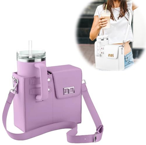 SHANGYU Outdoor Portable Crossbody Water Cup Storage Bag, Crossbody Bag with Sports Water Bottle Holder, Portable Water Bottle Bag with Adjustable Shoulder Strap, Crossbody Cup Storage Bag A (Purple)