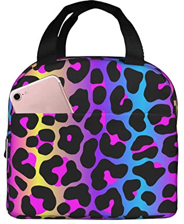 Hulnulnu Lonchera térmica reutilizable con estampado de animales de neón de leopardo, lonchera portátil, lonchera impermeable para picnic, oficina, trabajo