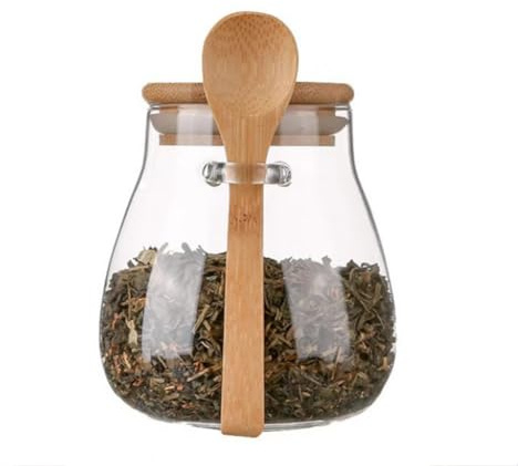 VANTOBEST Airtight Glass Jar Storage Container with Lid and Spoon 12 Oz Glass Food Storage Canisters Decorative Kitchen Canisters Organization Jar for Coffee Bean Tea Sugar Noodles Candy Bath Salt