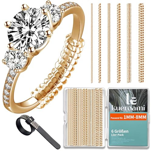 Ring Verkleinerung - 12 Stück 6 Größen Ringverkleinerer Unsichtbar - Transparent Silikon Lose Ringgrößenversteller für Männer Frauen - Ring Kleiner Machen Size Adjuster (Gold)