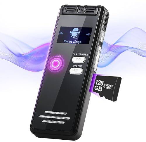 128GB Digital Voice Recorder - 1536kbps Dictaphone Digital Voice Recorder, One-Touch Recording, Recording Device for Lecture & Interview, Meeting