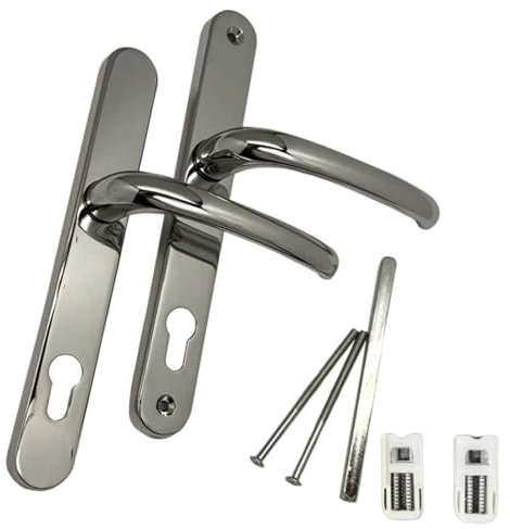 FIXINGS DIRECT] Upgraded Heavy Duty Sprung UPVC Door Handle Pair with Enhanced Security,122mm Screw Centres Door Handles, 92mm Sprung (Chrome, White, Grey, Or Black) 241mm X 30mm (Polished Chrome)