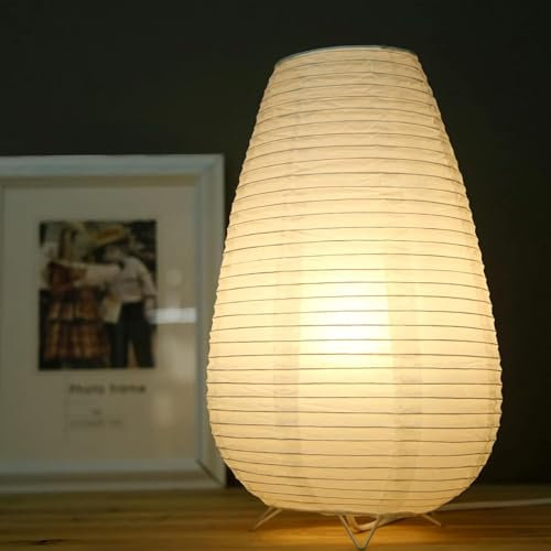 OKSANO Nachttischlampe Papier und Chrom Stehlampe Raum Dekoration Festival Laterne Licht Nachttisch Schreibtischlampe Schlafzimmer Kommode Wohnzimmer College Dorm Kaffee (23 * 23 * 35CM)