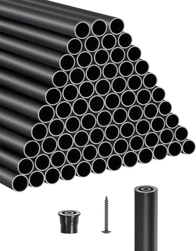 VEVOR Balaustre per Scale in Alluminio, Ringhiera in Metallo Tondo Impermeabile per Ponte Cavo con Tappi e Viti, per Scale, Portico, Patio, Recinzione, Nero Opaco da 19 x 660 mm, 101 Pezzi