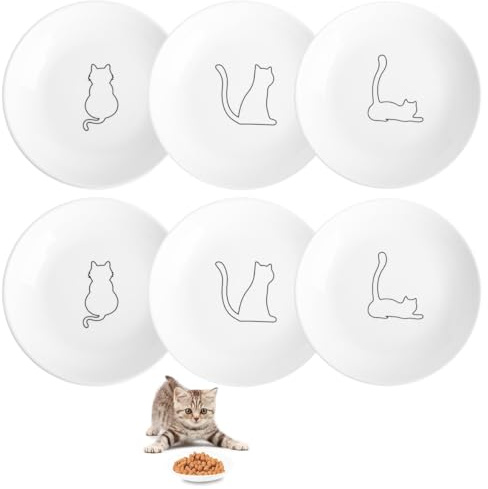 6er Set Katzenteller, 15 cm Keramik Katzennapf Flach, Weiß | Verhindert Schnurrhaarmüdigkeit, Für Katzen und Kleintiere, Keramik Gebrannt