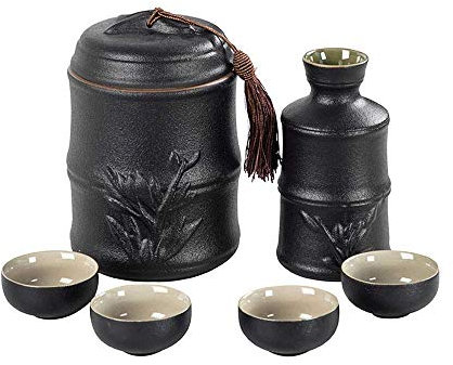 15oz Black Glaze Ceramic Wine Glasses Set of 6 (with Insulation Pot), Rice Wine Warmer and Mulled Wine Warmer, Wine Warmer, Wine Warmer, Set of 4 Mugs for the