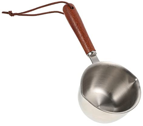 Cabilock 304 Stainless Steel Mini Saucepan Wooden Handle 120ml Oil Pouring Pot for Home Cooking Kitchen Saucepan Pour Spout Multi-use Small Steel Pot