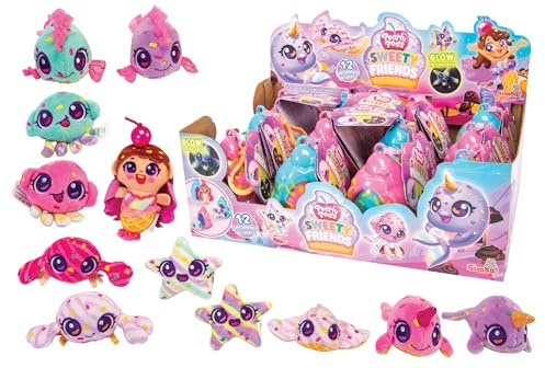 Simba Toys - Pearly Pods Sweety Friends, 12-Fach Sortiert, es Wird nur EIN Artikel geliefert, Plüsch mit Leuchteffekt, 8cm, seltene Meerjungfrau und Perle, Muschel-Anhänger, ab 3 Jahre