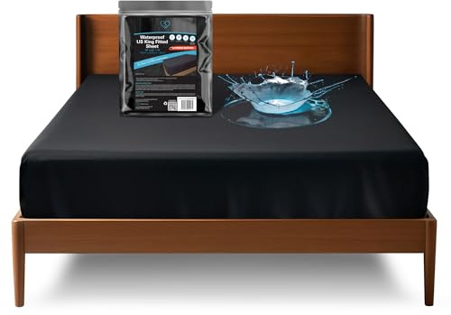 Extrem wasserdichter Matratzenschoner, US King-Spannbetttuch, 35-cm-Taschen | Seiten komplett geschützt. Gegen Massageöl, Wasser und Silikon. Fleckenbeständig, geräuschlos, hypoallergen. Nuru-Bettlaken.