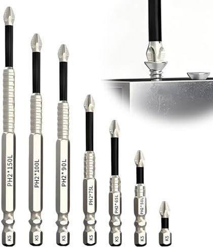 Juego de 7 puntas de destornillador magnéticas de, antideslizantes, resistentes a los impactos, juego de brocas PH2 de precisión, compatible con taladros eléctricos, agarre definitivo