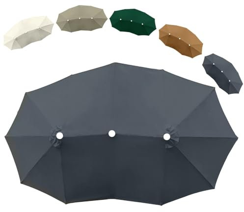 VLKLPZAHAK Auvent De Parasol Double 460cm Grand Modèle, Housse De Rechange pour Parasol De Terrasse Tissu De Rechange, Anti-UV/Imperméable(Dark Grey)
