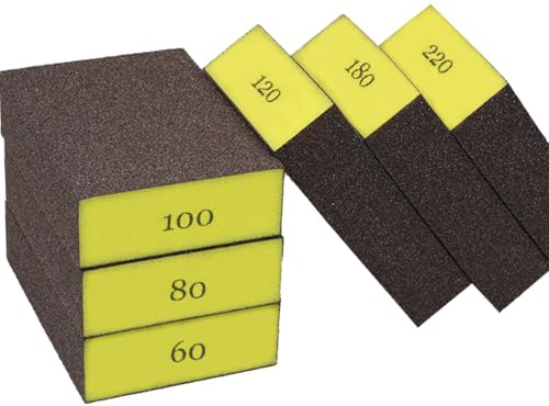 6 Pieces Sanding Blocks for Wood, Sandpaper Block Sanding Sponges with 6 Grits (60/80/100/120/180/220), Washable and Reusable Sanding Blocks for Walls
