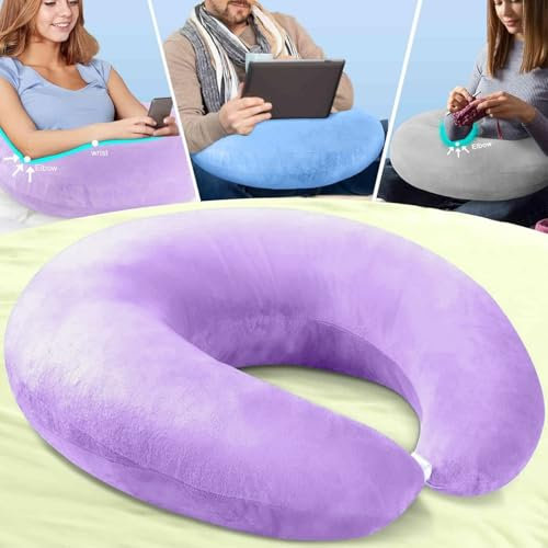 Cojín ergonómico Crealis: tu aliado de comodidad para momentos creativos, cojín de lectura y juego para cama y sofá, cojín ergonómico para el brazo para leer, jugar, trabajar y hacer ganchillo (morado