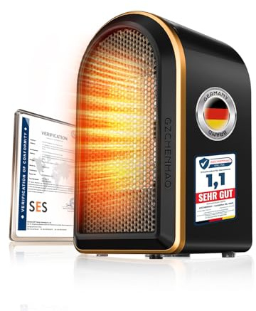Neu Upgraded Mini Heizlüfter Bad【Nr.1 in Heizleistung – Zertifiziert】Keramik Heizlüfter Energiesparend【Rundum geschützt mit 4 Sicherheitssystemen】Schlafzimmer Büro,Camping Heizung Elektrisch(Schwarz)