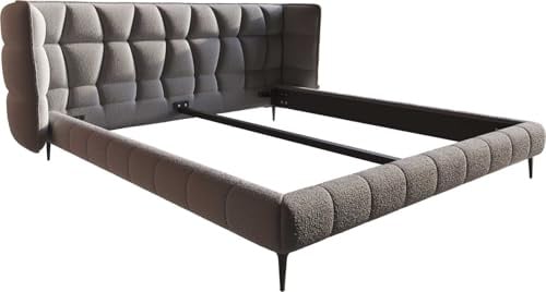 DELIFE Polsterbettgestell Capujo Bouclé Silbergrau 180x200 cm