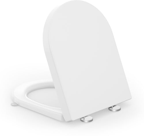 YEAUPE PRO Tavoletta WC Universale D Forma, Sedile WC Con Chiusura Ammortizzata e Funzione di Sgancio Rapido, Bianco, 45 x 36,1 x 5 cm, incluso modello di installazione