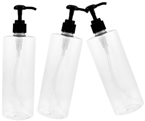 GALPADA 3PCS Transparent Round Shoulder Press Pump Bottles with Black Head Refillable Subpackaging Containers for Shampoo Lotion Liquid Soap Plastic for Home Bathroom Travel