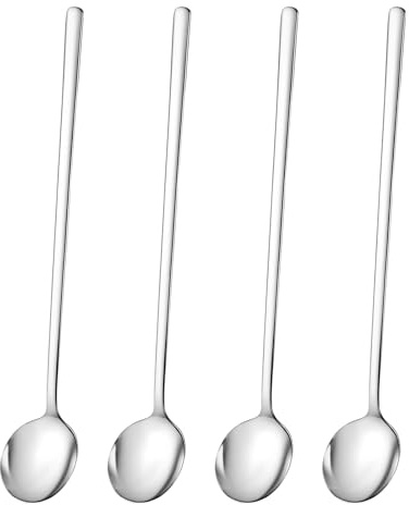 Thinp 4 Pcs Long Handle Latte Spoons, Stainless Steel Coffee Spoon Long Teaspoons 6.7 Inch Tea Spoons Mixing Stirring Spoon for Latte Coffee Espresso Iced Tea Ice Cream (Silver)