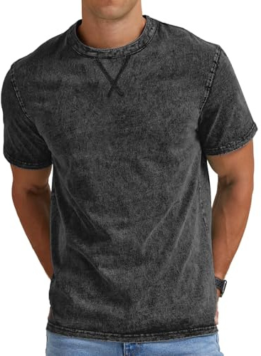 Anelune Men's Distressed 100% Cotton T-Shirt, Black, L