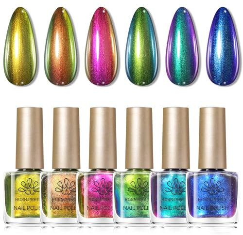 Born Pretty Nagellack Set Schnelltrocknend Metallgold Metallgrün - 6 Colors Roségold Blau Nagellack Ohne UV Lampe