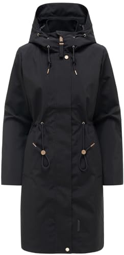 MARIKOO Damen Parka (S-3XL) mit Kapuze, verstellbarem Taillenzug und Eingrifftaschen mit Blende - N136