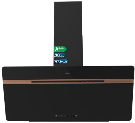 Cecotec Wand-Dunstabzugshaube Bolero Flux DT 907500 Matt Black A+++. 90 cm, 717,2 m³/h, BLDC-Motor, Touchpanel, Gestensteuerung, Doppel-Booster, Air Cleaning, App Control, LED, Carbonfilter inkl