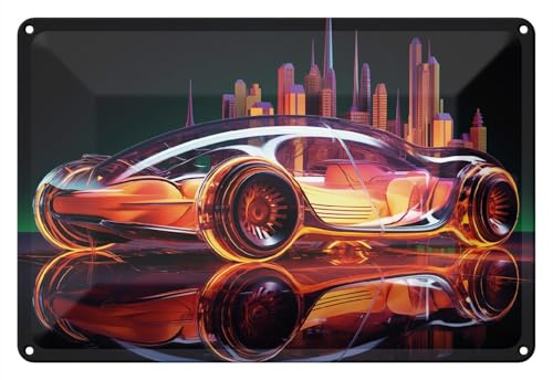 Wallario Blechschild Wandbild aus Metall Neon-Speedster - 20 x 30 cm in Premium-Qualität: Brillante Farben