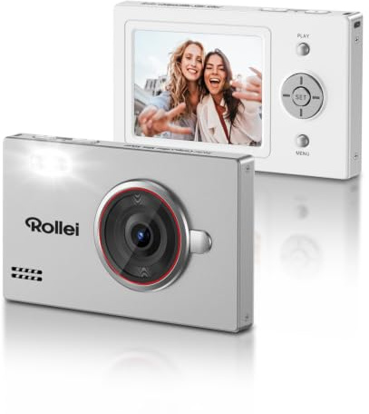 Rollei Compactline Slim Silver Digitalkamera 80MP 4K mit Lächelerkennung | Fotokamera mit 2,4 Display Ultradünner Fotoapparat mit Gesichtserkennung Tragbare Kompaktkamera für Teens Anfänger