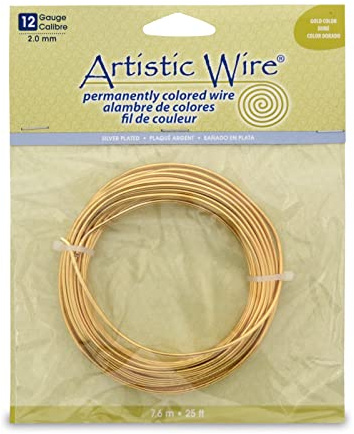 Artistic Wire, 12 Gauge, Gold Color, 25 ft (7.6 m) Craft Wire, 2.1 mm
