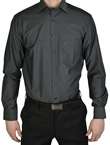 OLYMP Luxor Comfort fit Hemd Langarm New Kent Kragen Chambray anthrazit Größe 47