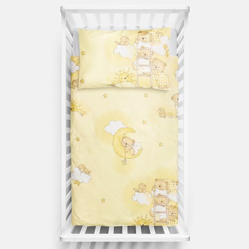 Baby Comfort 2 Piece Bedding Set 135x100 cm Duvet Cover & Pillowcase for Toddler Cot Bed 12M+ (Ladders Yellow)