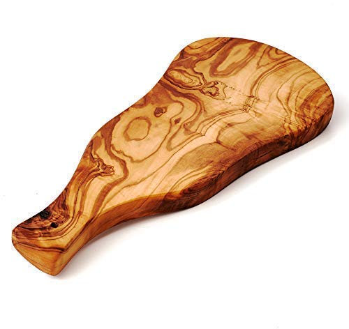 DAS OLIVENHOLZBRETT® Schneidebrett, Kräuterbrett mit Griff im Naturschnitt aus Olivenholz ca. 35cm