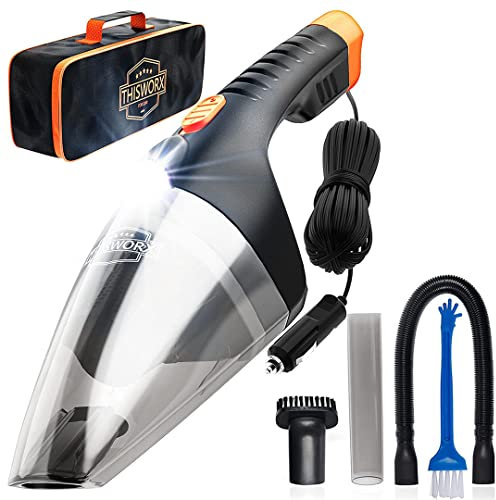 Aspirador Para Coche de Alta Potencia - Aspirador Portátil Automático con Cable de 110W 12v Para la Limpieza Interior de Automóviles - ThisWorx TWC-02