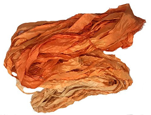 Knitsilk Recycled Sari Silk Ribbon Yarn – Orange Ombre | Ideal for Crochet, Knitting, Embroidery & Jewelry Making | Sustainable, Unique Texture | 50g, 30+ Yards |