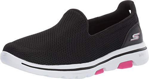 Skechers Women's GO Walk 5 Slip On Trainers, Black Textile Hot Pink Trim, 6 UK