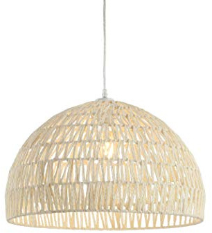 JONATHAN Y 20 Cream Modern Bohemian Woven Rope LED Pendant Light Fixture, Adjustable Dome Ceiling Lamp for Kitchen Island, Rope Shade, Coastal Farmhouse Decor JYL6504A