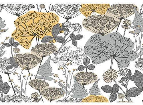 RoomMates RMK11535RL Yellow and Gray Niittypolku Peel and Stick Wallpaper