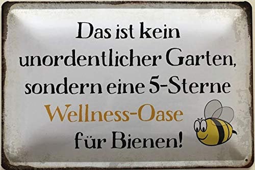 Deko7 Blechschild 30 x 20 cm Garten Spruch: 5 Sterne Wellness Oase für Bienen