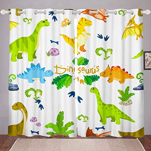 Tenda da finestra per bambini con dinosauro in 3D con stampa di dinosauri per camera da letto, tende oscuranti per la fauna selvatica oscurante, tende termiche W46*L54,2 pannelli
