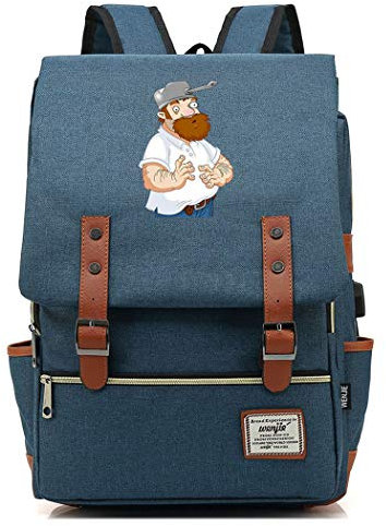 WANHONGYUE Plants vs. Zombies Game Anime Vintage Rucksack College Student Schoolbag 15.6-inch Laptop Backpack with USB Charging Port Steel Blue / 4