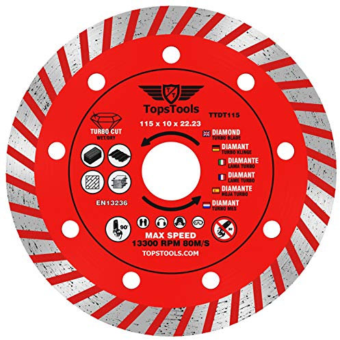 1 x TopsTools TTDT115 115mm (4.5 inch) x 10mm x 22.23mm Bore Turbo Diamond Angle Grinder Circular Saw Blade
